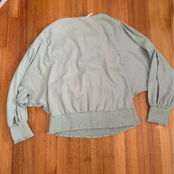 Anthropologie Rebecca Long Sleeve Smocked Waist Peasant Top Mint Green Sz L (j6) - Picture 4 of 11
